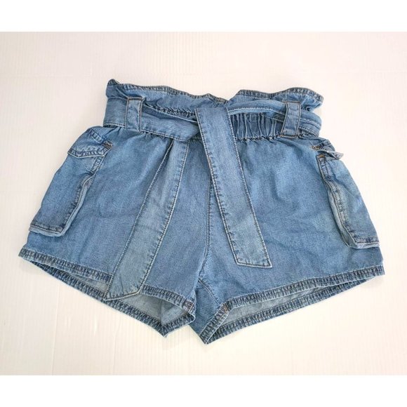 Urban Outfitters Shorts Fiona Blue Denim Belted Paper Bag Waist Sz S 1379 - Picture 3 of 11